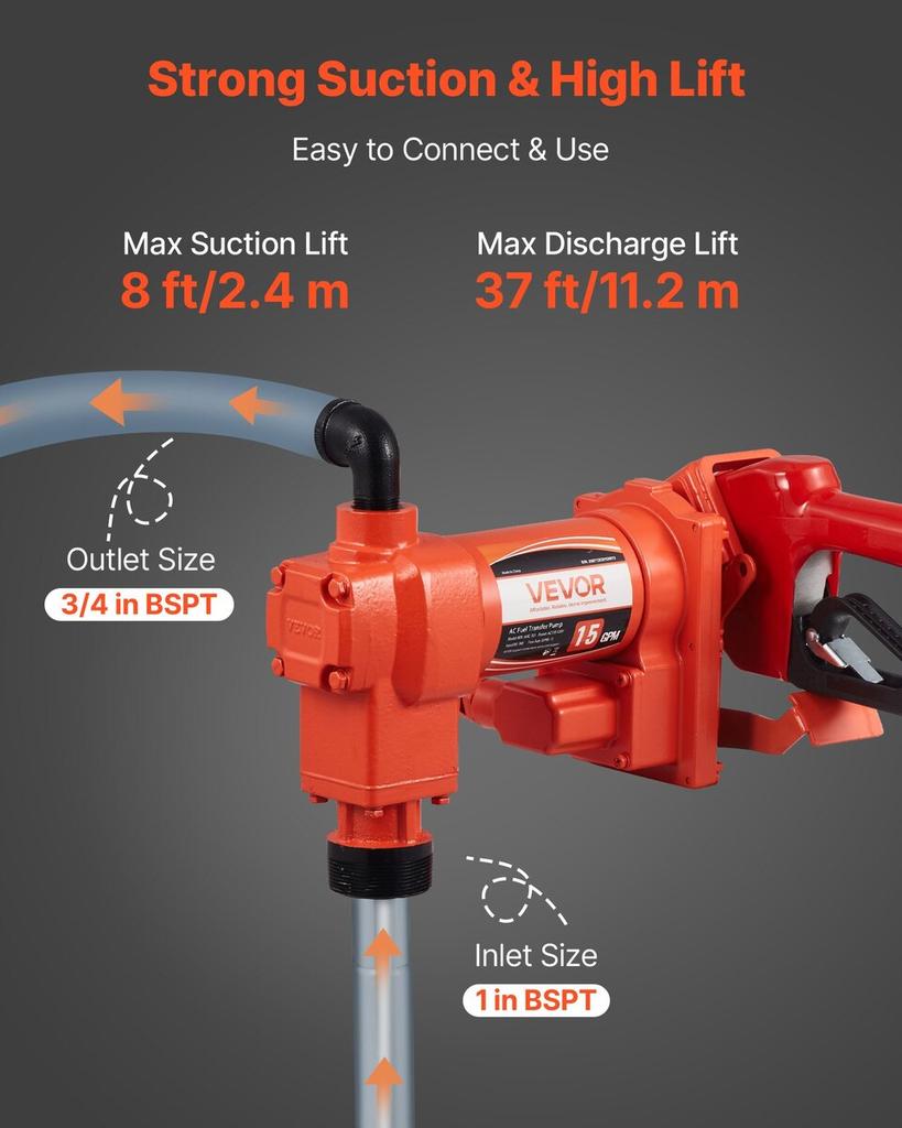 Kraftstoffförderpumpe 230V, 15 GPM 57 L/min, Wechselstrom Elektrische Ölpumpen, mit Automatischer Abschalt-Kraftstoffzapfpistole & Auslassschlauch, Hochdurchfluss-Kit für Benzin,