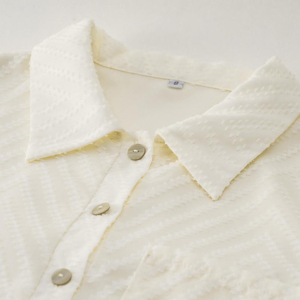 Женские осенние однобортные жаккардовые рубашки с длинными рукавами и воротником — фото 17