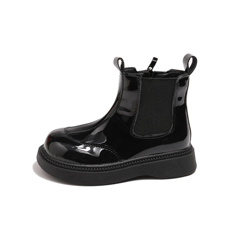 

Winter Kids Ankle Boots for Boys Girls Unisex Rubber Boots Glossy PU Leather Shoes Side Zipper Classic Chelsea Boots 31 чорний