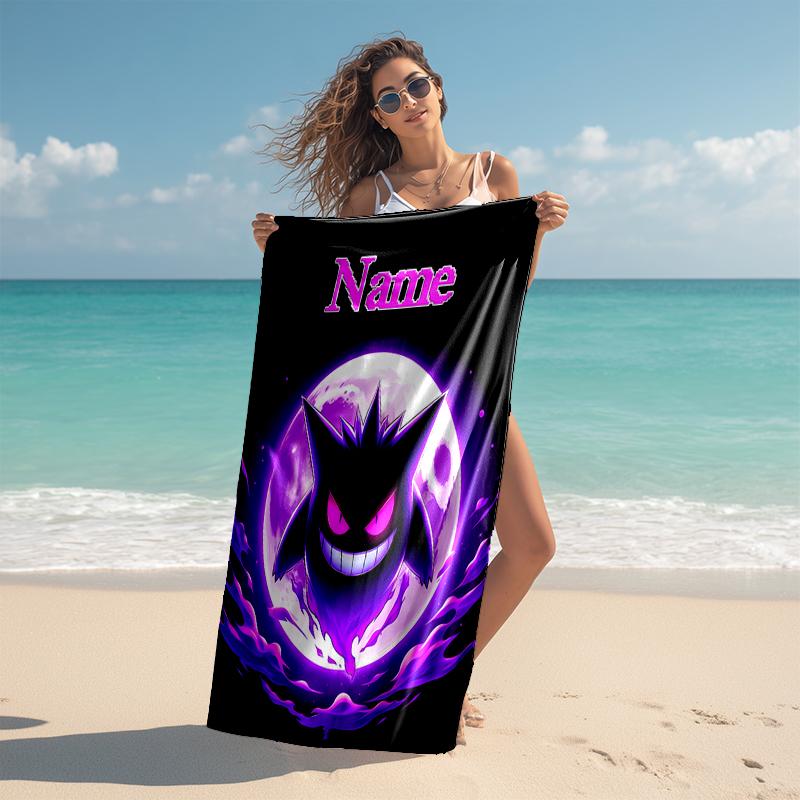 Personalized customized proof beach towel with Pokémon Gengar pattern - soft, absorbent,quick-drying,perfect swimming,camping&bathing