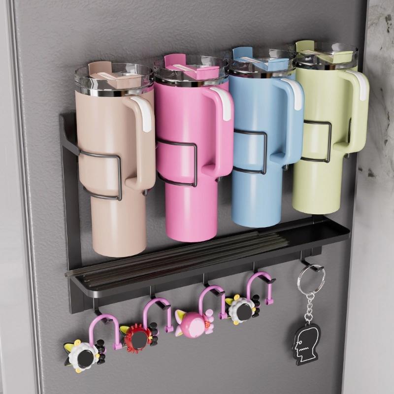 Magnetic Cup Organizer for Kitchen or Living Area Refrigerator Carbon Steel Tumblers Holder Home Storage Solution