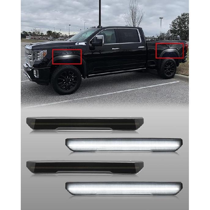 4 PCS Smoked Lens LED Side Marker Lights Replacement For Sierra 2500HD 3500HD     2024 2025, Front & Rear Side Marker Lamp Assembly Kit (Smoked Lens