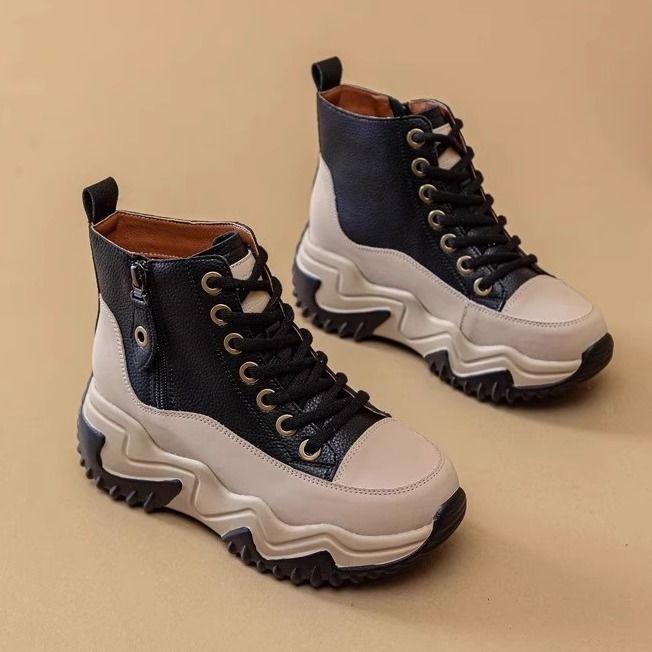 High-top Inner Heightening Women's Shoes, Wedge-heeled Short Boots, Casual Spring and Autumn Waterproof Non-slip Women's Boots