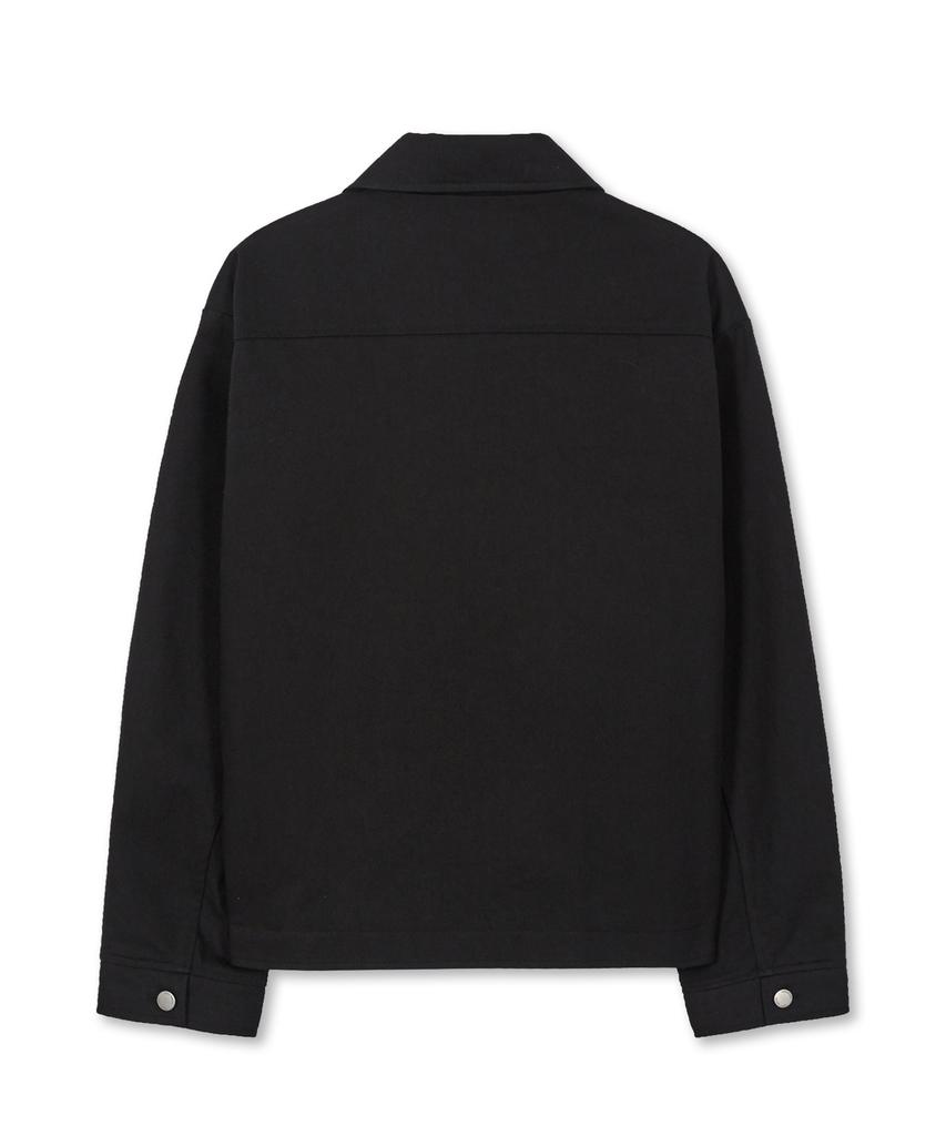West Grand Boulevard Hidden Button Soft Cotton Trucker Jacket Black