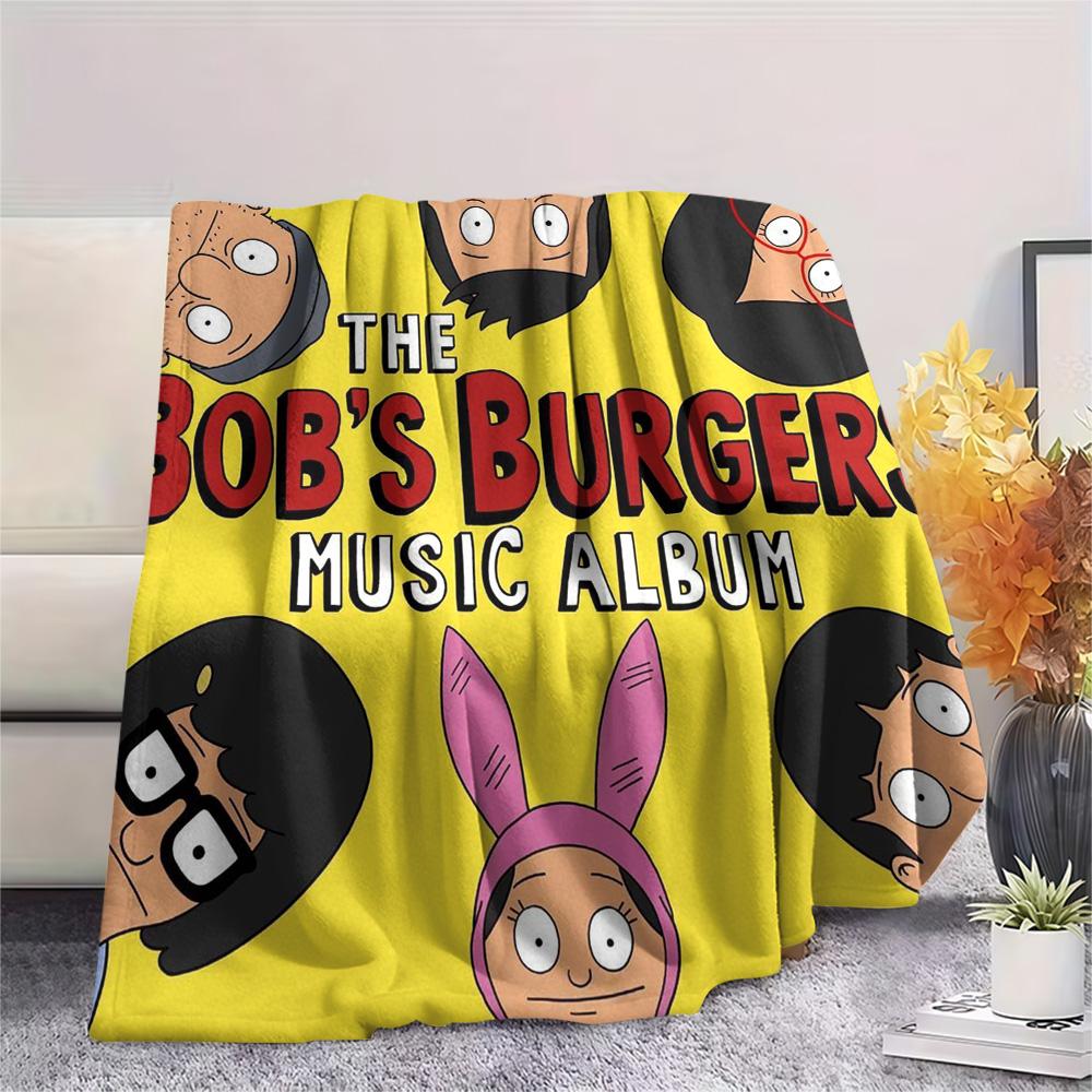 1PC Happy Burger Shop Print FlAannel Blanket, High quality Comfortable for All Seasons, Home Decor, Warmth and Comfort