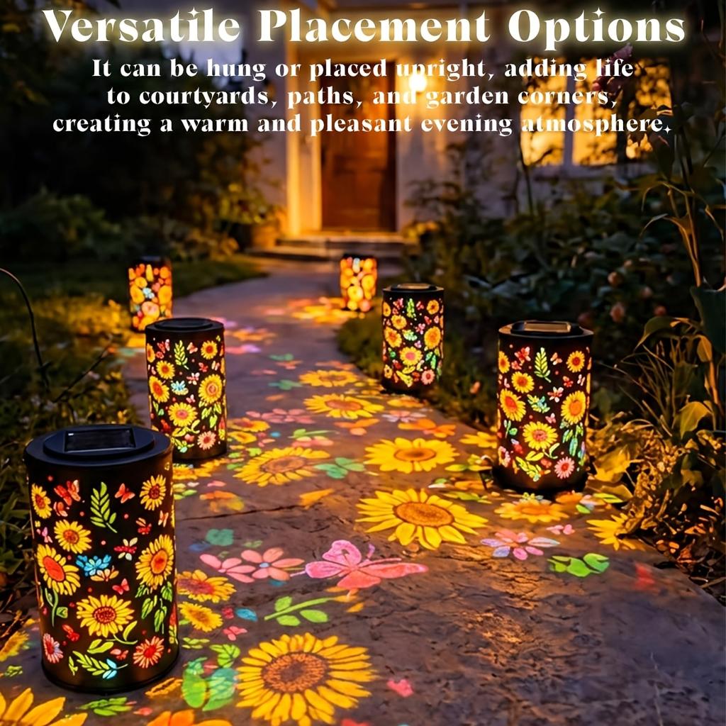 Colorful Solar Lanterns Outdoor, Garden Decor Gifts for Women Mom Grandma - LED Colorful Sunflower Solar Powered Lights Metal Hanging Lantern