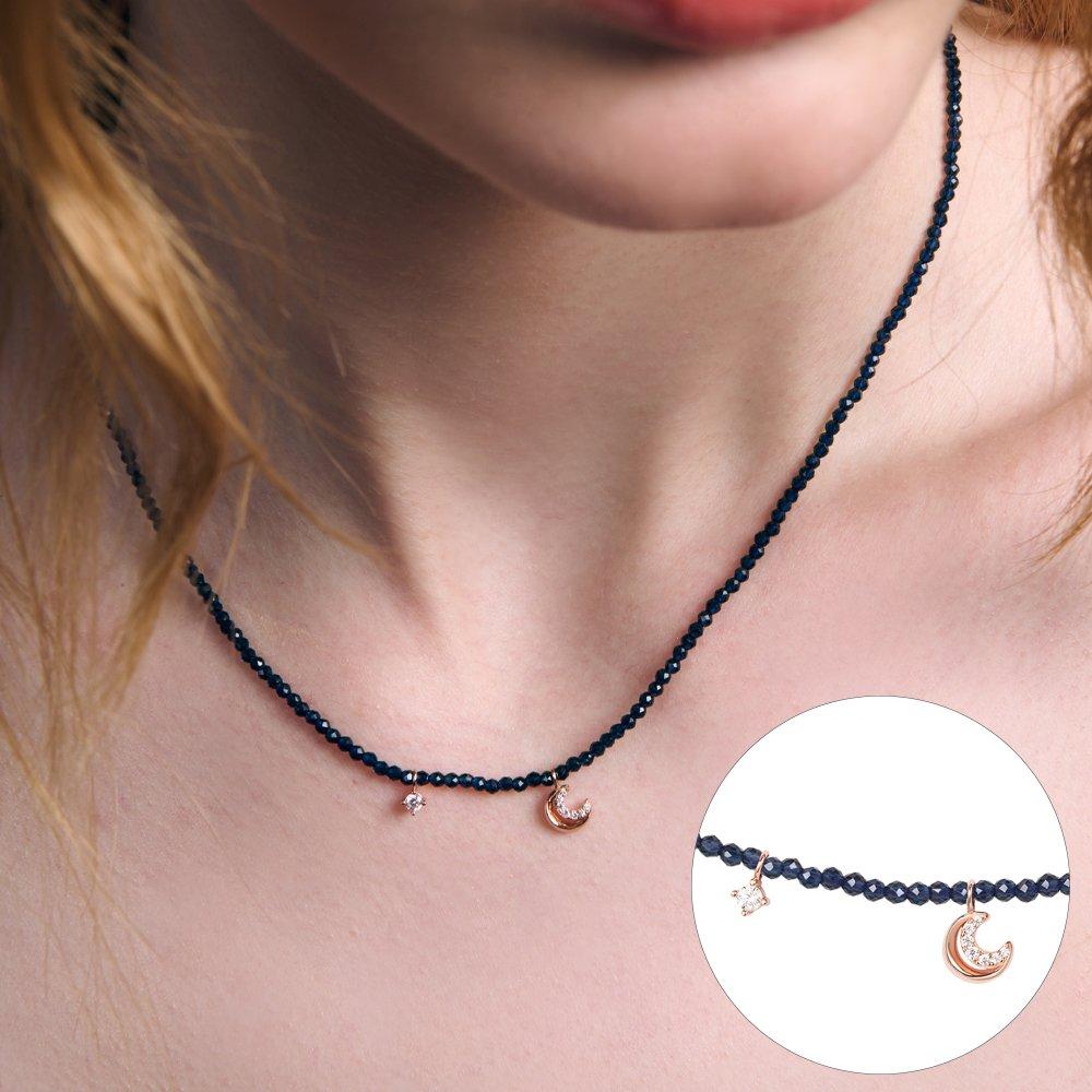 

[Rosemont] Silver Navy Bead Necklace Selene Ra24D16J