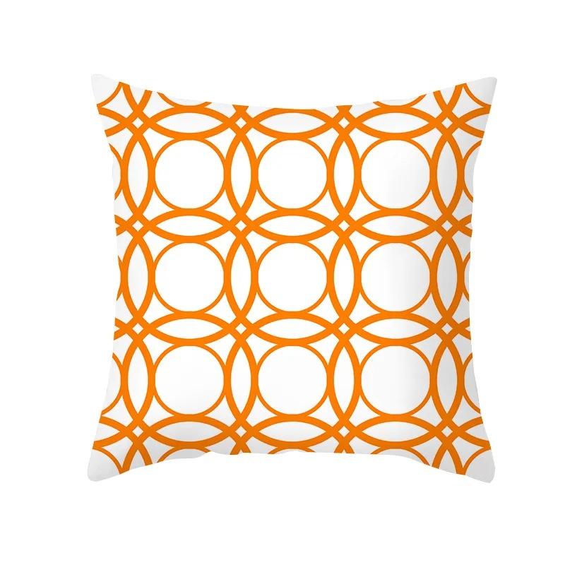 Nordic Orange Geometric Print Peach Skin Fabric Pillowcase Home Room Decoration Office Seat Living Room Sofa Cushion Cover