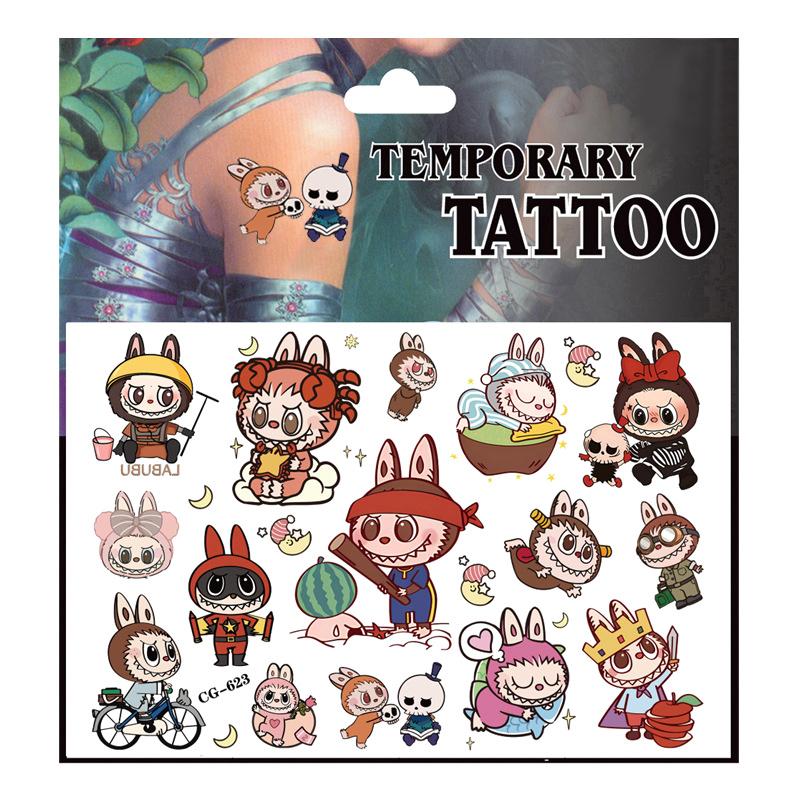 1 ks Jednorázové tetovací nálepky Labubu Anime Kreslené Roztomilá nášivka Párty Hry Aplikace Dětské DIY Hračky Potřeby Pro Chlapce Dívky