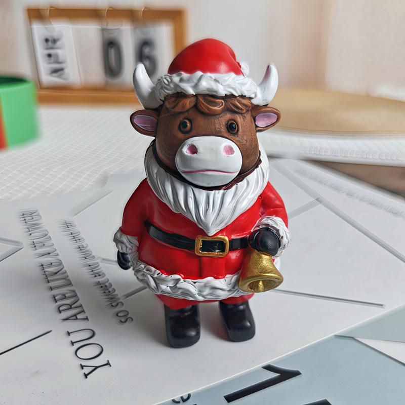 Halloween & Christmas Highland Cow Ornament Cute Resin Farmhouse Animal Figurine Funny Decorative Cow Statue Tabletop Home Decor
