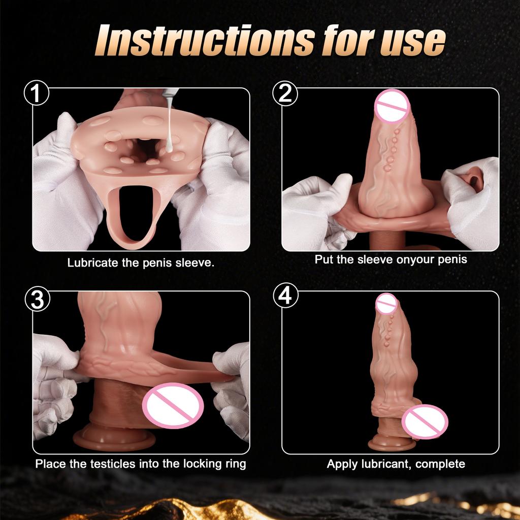 Male Massage Penis Cover Thickened Liquid Silicone Hollow Cover Penis Ring Realistic Penis Sleeve Cock Sleeve Dick Cock Ring Reusable Condom Sex Toy