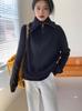 Autumn Loose Solid Color Half-Zip Knit Sweater with Turn-Down Collar for Women