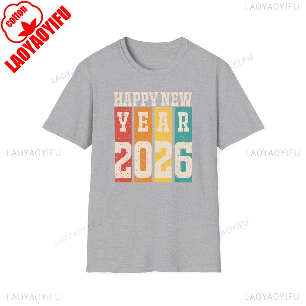 Happy New Year 2026 Unisex TShirt Retro NYE Distressed Party Simple Vintage Commuter Printed Tshirt Tops  Adult Shortsleev