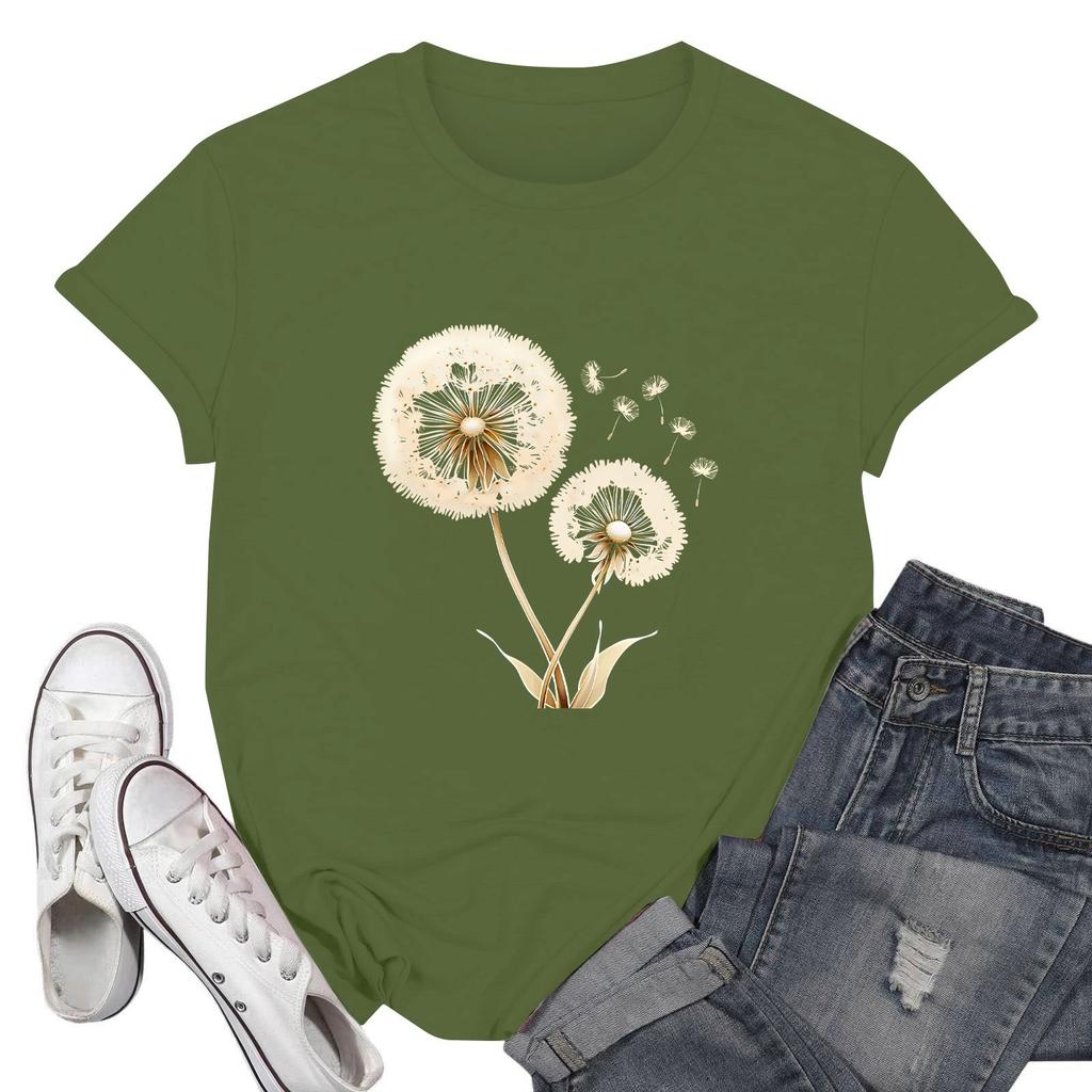 Women's Fashion Casual Printed Short Sleeve Round Neck Pullover Tops