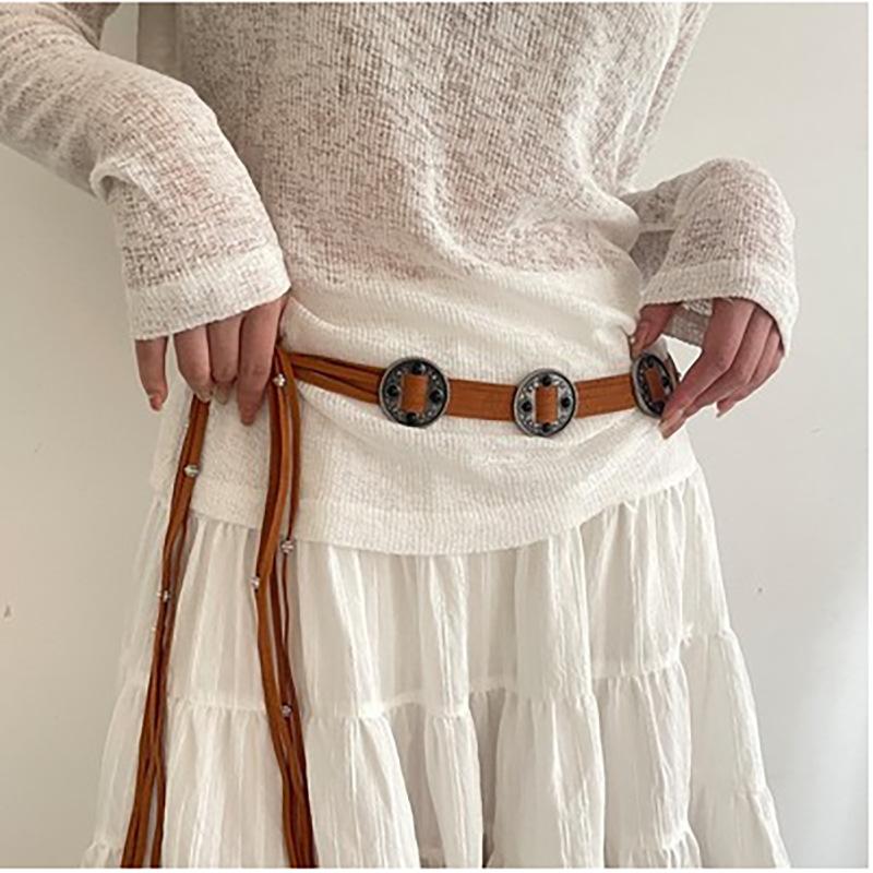 

Style Vintage Ethnic Beaded Waist Chain Bohemian Black And Brown Suede Belt Brown Tribal Belt