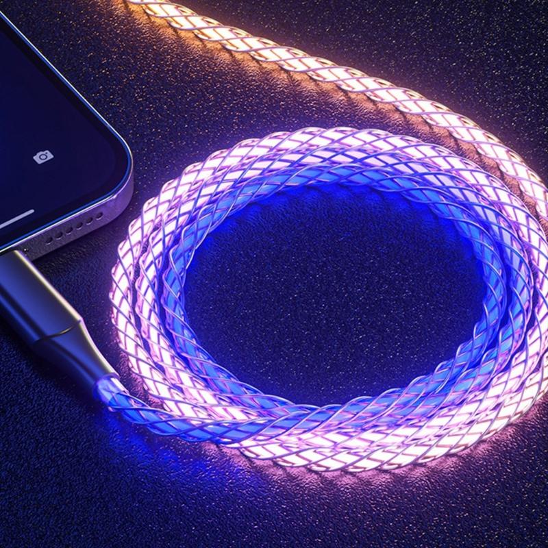 Braided Type C Charges Cable with Light Effects 66W Rapid Charges Cord 1m Length Charging Cable for Multiple Devices