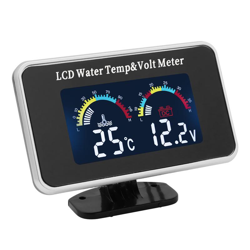 Digital Water Temperature Gauge+Voltage with Sensor Auto Car 2 IN 1 LCD Gauge with Flashing Alarm for Petrol Diesel Car 12V24V