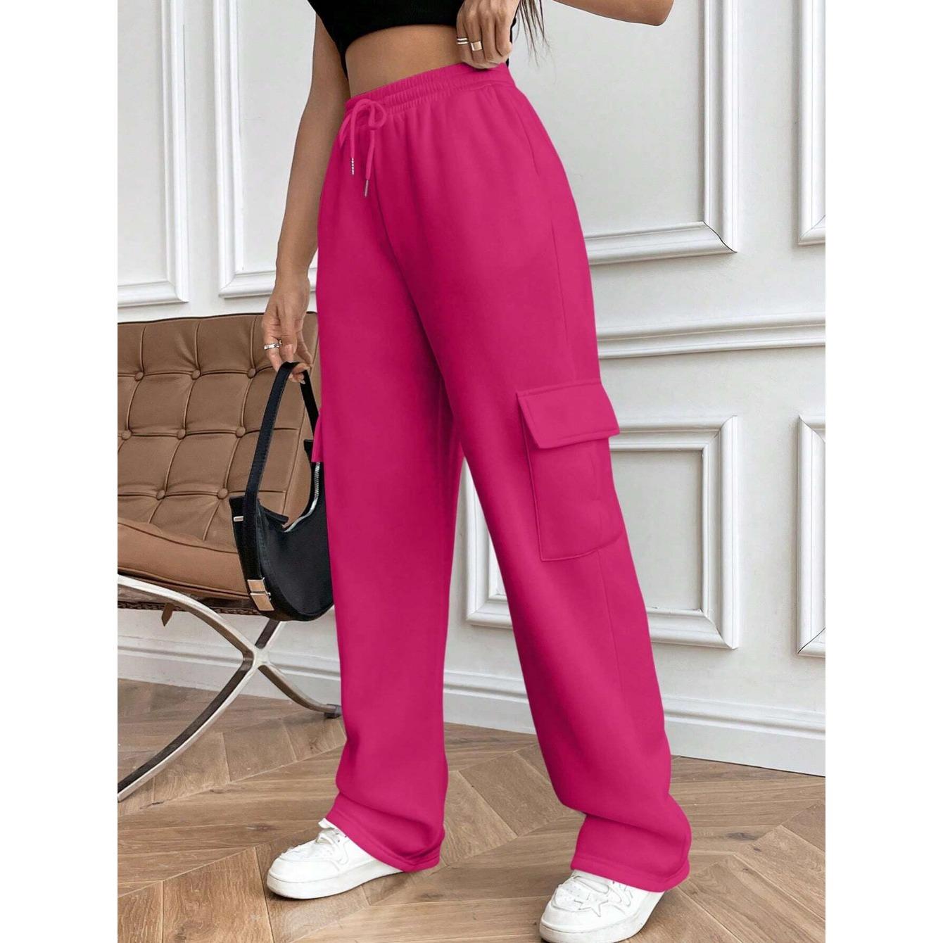 

IHUASU Осенне-зимняя женская модная боковая сумка с однотонными брюками прямого кроя с широкими штанинами M розы красного