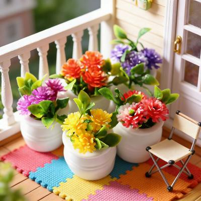 5 Pcs Mini Potted Plant Dollhouse Miniature Bonsai Ornament Tiny Fake Plants And Flowers for Dollhouse Landscaping Crafts