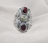 Garnet & Lemon Quartz 925 Sterling Silver Ring: Vintage Boho Statement Jewelry