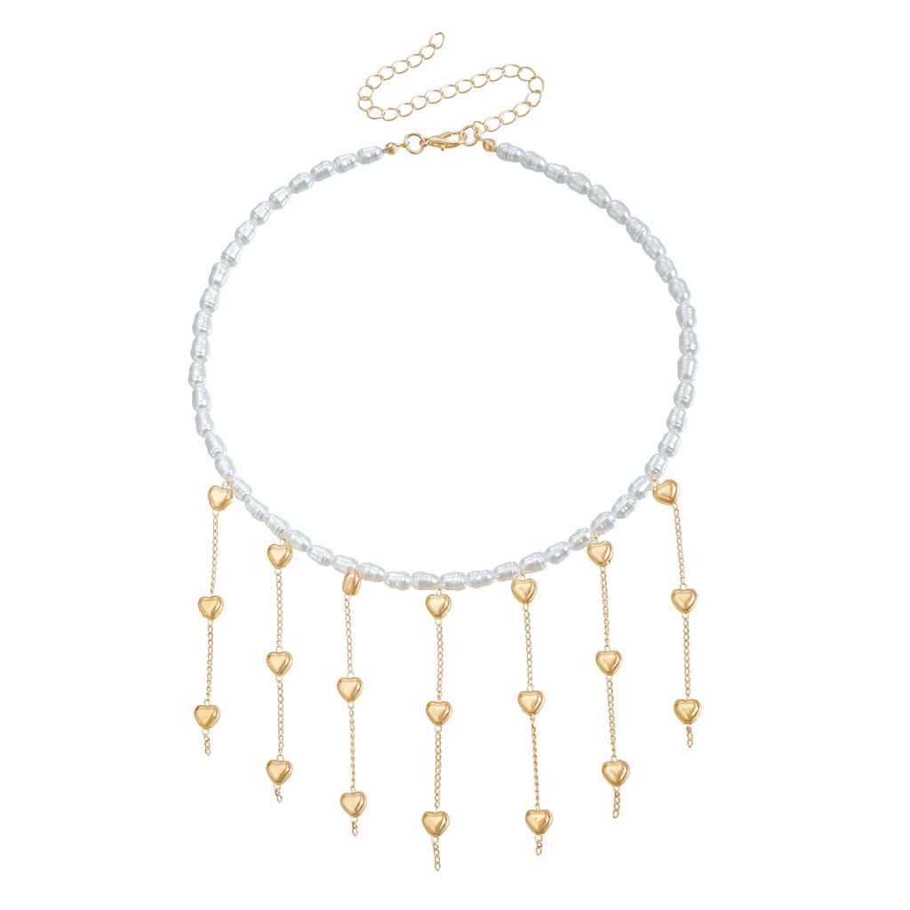 Accessories Baroque Imitation Pearl Long Fringed Collarbone Chain Pentagram Love Necklace Female