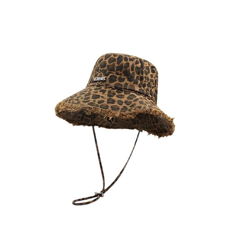 Leopardenmuster Hot Girl Fransenrand Bucket Hat Trendy Vielseitig Outdoor Faltbarer Sonnenhut
