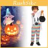 Halloween Child Costume For Kids With Polyester Fabric And Playful Striped Ghost Design For Party Performance