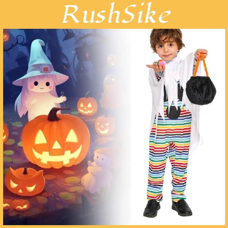 Halloween Child Costume For Kids With Polyester Fabric And Playful Striped Ghost Design For Party Performance
