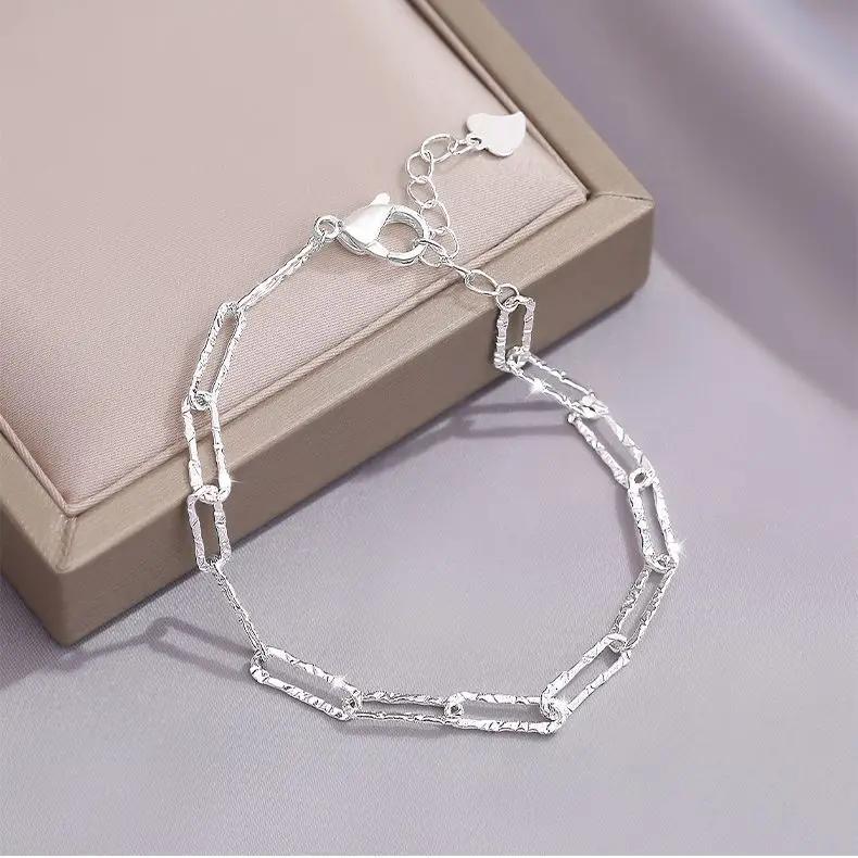 925 Silver Heart Shaped Bracelet For Women Retro Versatile Pink Crystal Charm Bracelets Party Jewelry