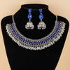 European & American Retro Rhinestone Beaded Tassel Earrings & Necklace Set