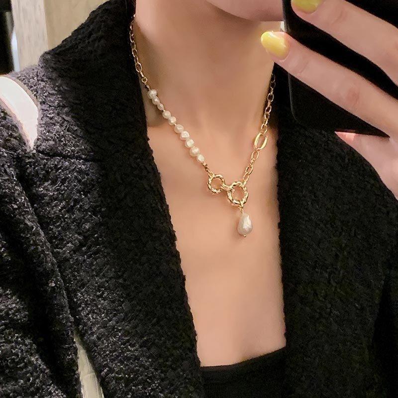 Korean Fashion Round Splicing Freshwater Pearl Clavicle Necklace For Women