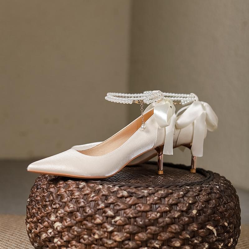 

Французские атласные туфли-лодочки, женщины могут носить белые подружки невесты, невесты со свадебными платьями, свадебные туфли, тонкие каблуки, высокие каблуки для бар-мицвы 40