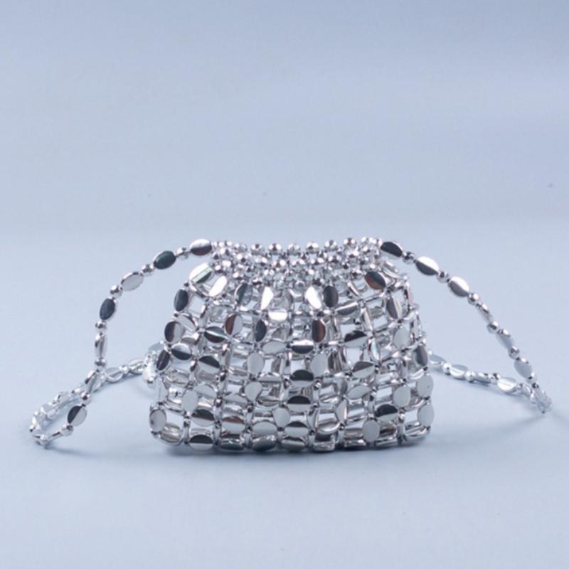 Women's Metallic Sequin Dumpling Bag, Handmade Beaded Woven Acrylic Crossbody Bag, Retro Shiny Shoulder Bag Phone Bag