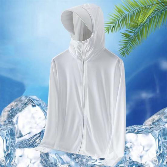 Men Summer Sunscreen Clothing Solid Color Long Sleeve Sun Protection Coat Hooded Jacket Zipper Placket Pockets Outwear