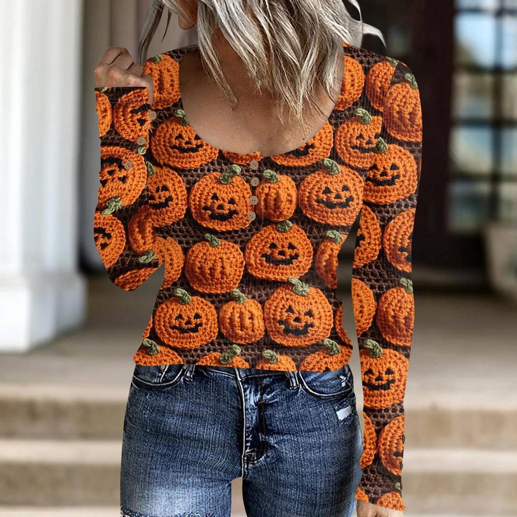 Women's Fashion Button Casual Halloween Knit Pullover Sweater