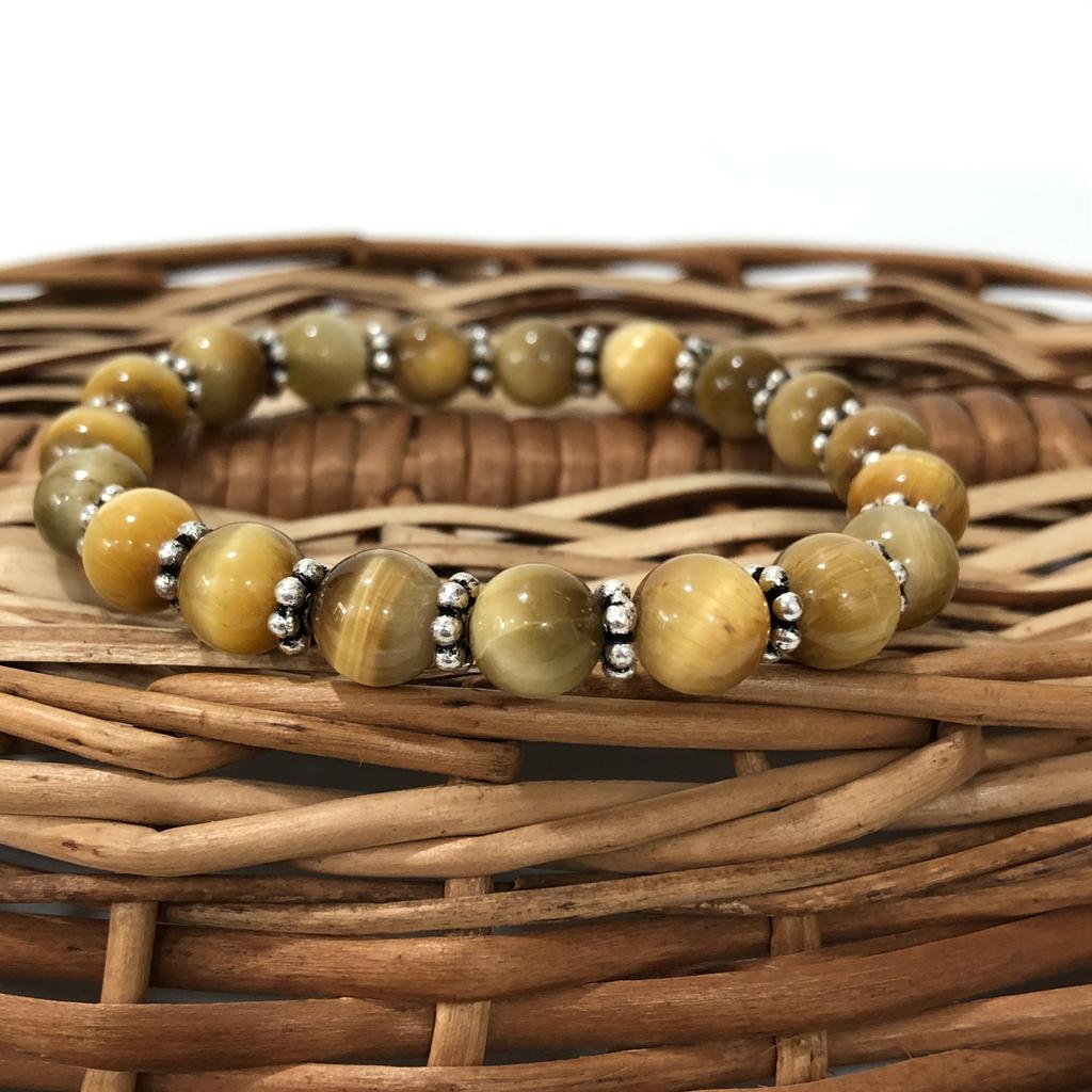8mm Natural Yellow Star Tiger Eye Gemstone Beads Jewelry Handmade Charm Bracelet 7.5" For Thanksgiving Gift CSB-25
