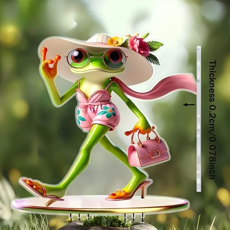

2D Flat Acrylic Frog Garden Stake Decoration, Indoor and Outdoor Decoration - No Battery/electricity Required, Free Day Decoration, Shop Decoration, 15*10cm
