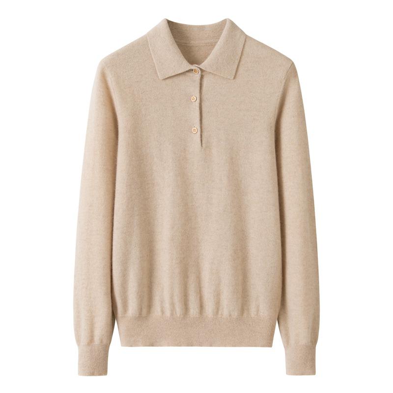 Women's Plus Size 100% Pure Cashmere Loose Warm Polo Collar Sweater