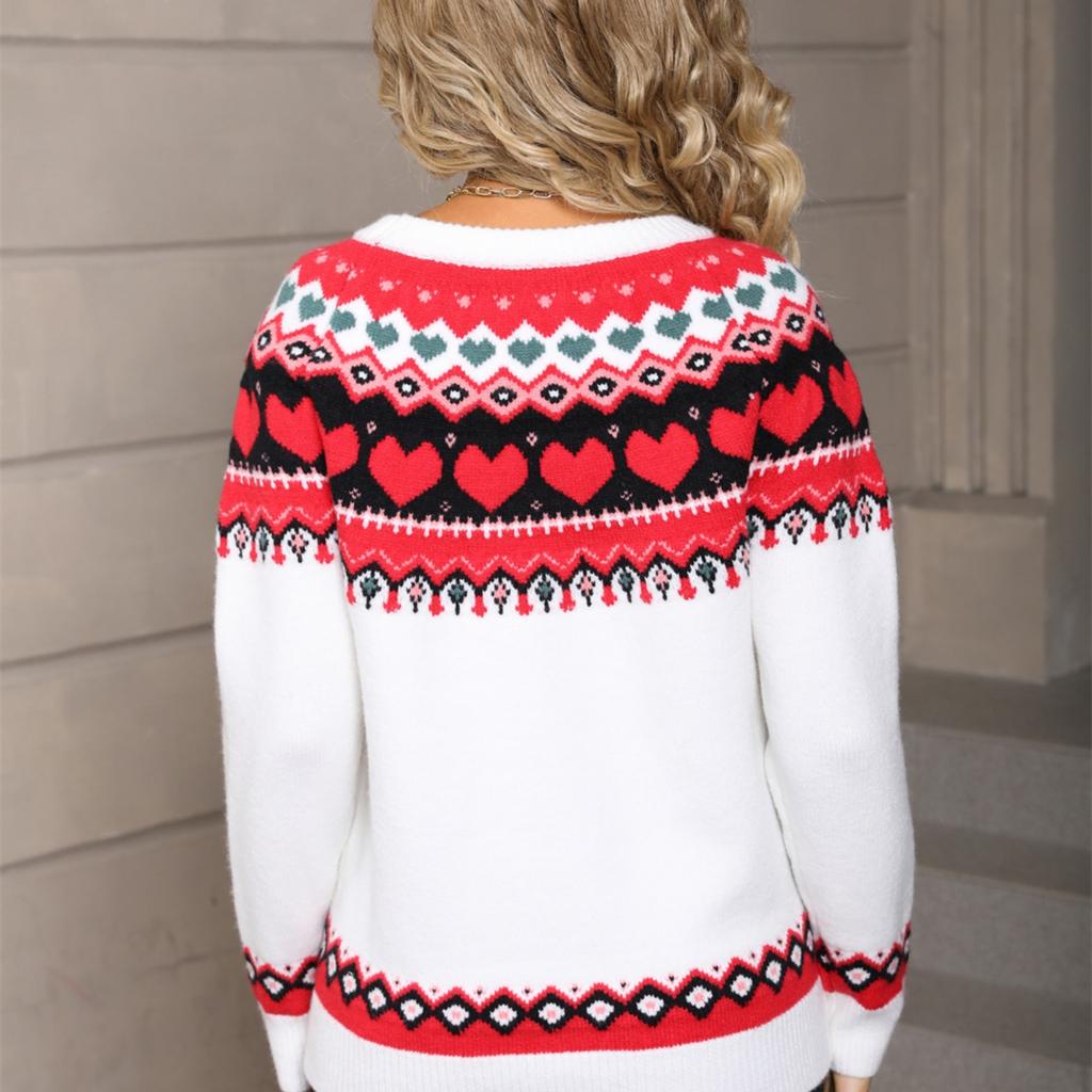 Ladies' Fashionable Heart-shaped Sweater, Loose And Versatile Valentine's Day Knitted Pullover Sweater