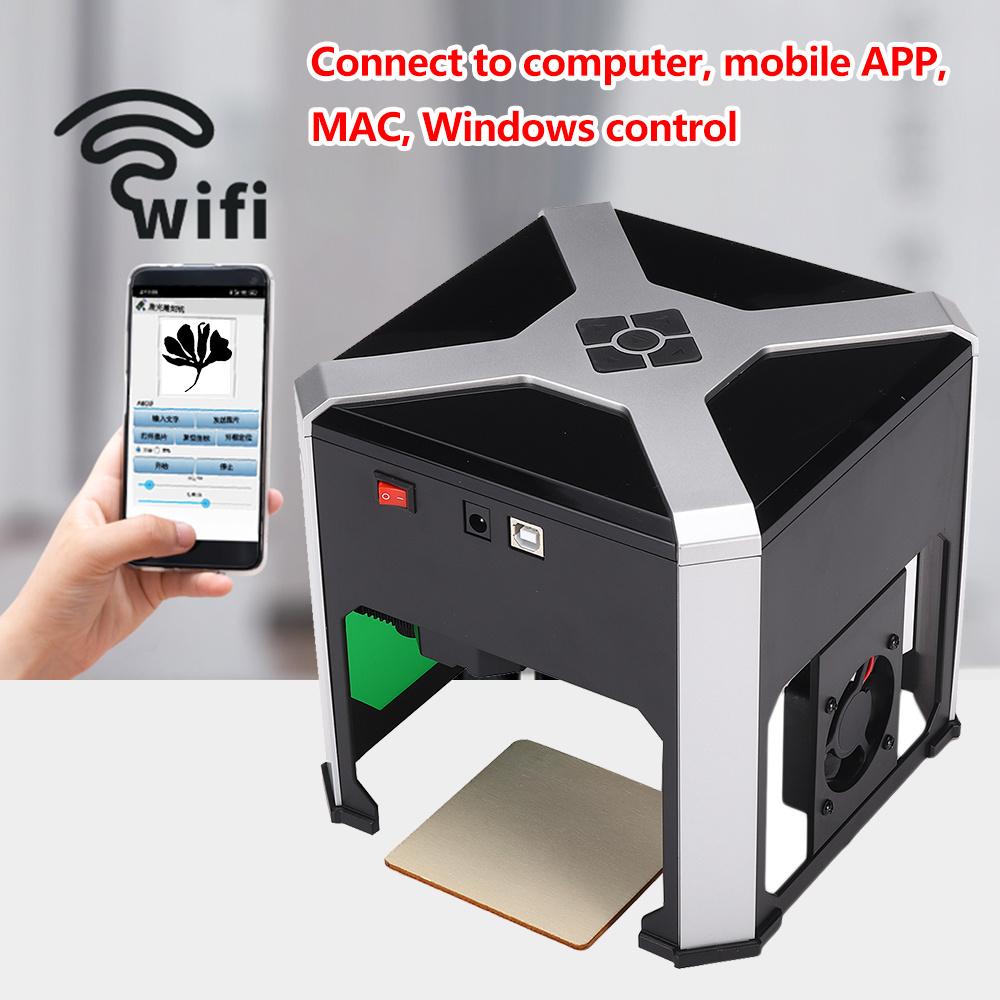 AC 110-240V Mini Laser Engraving Machine Engraving Range 3000mw CNC Wifi USB Laser Engraver DIY Logo Mark Printer Cutter Woodworking 80x80mm