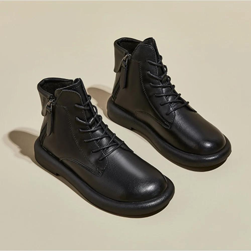 Fashion Flat Bottomed Boots for Women Autumn and Winter Washed Retro Casual Women Boots with Double-sided Zippers Womens Flats Shoes