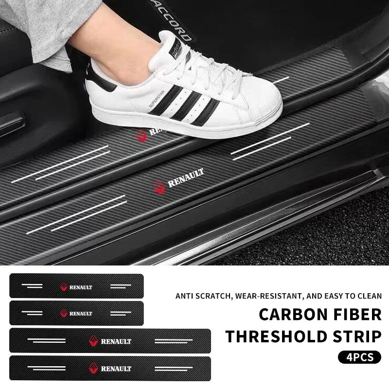 4Pcs/set Carbon Fiber Car Door Sill Threshold Protector Logo Stickers For Renault DACIA Logan Scenic Loguna Kadjar TwingoP