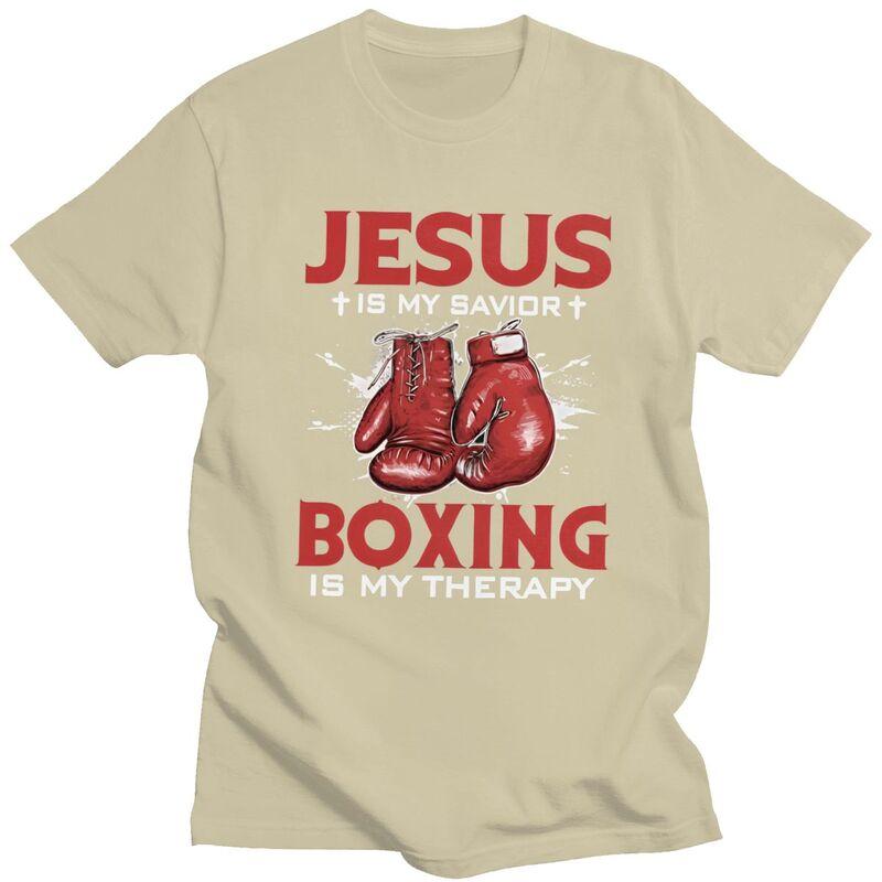 Jésus Est Mon Sauveur La Boxe Est Ma Thérapie T-shirt Pur Coton T-shirts Été Manches Courtes Col Rond Citations de Boxeurs T-shirts