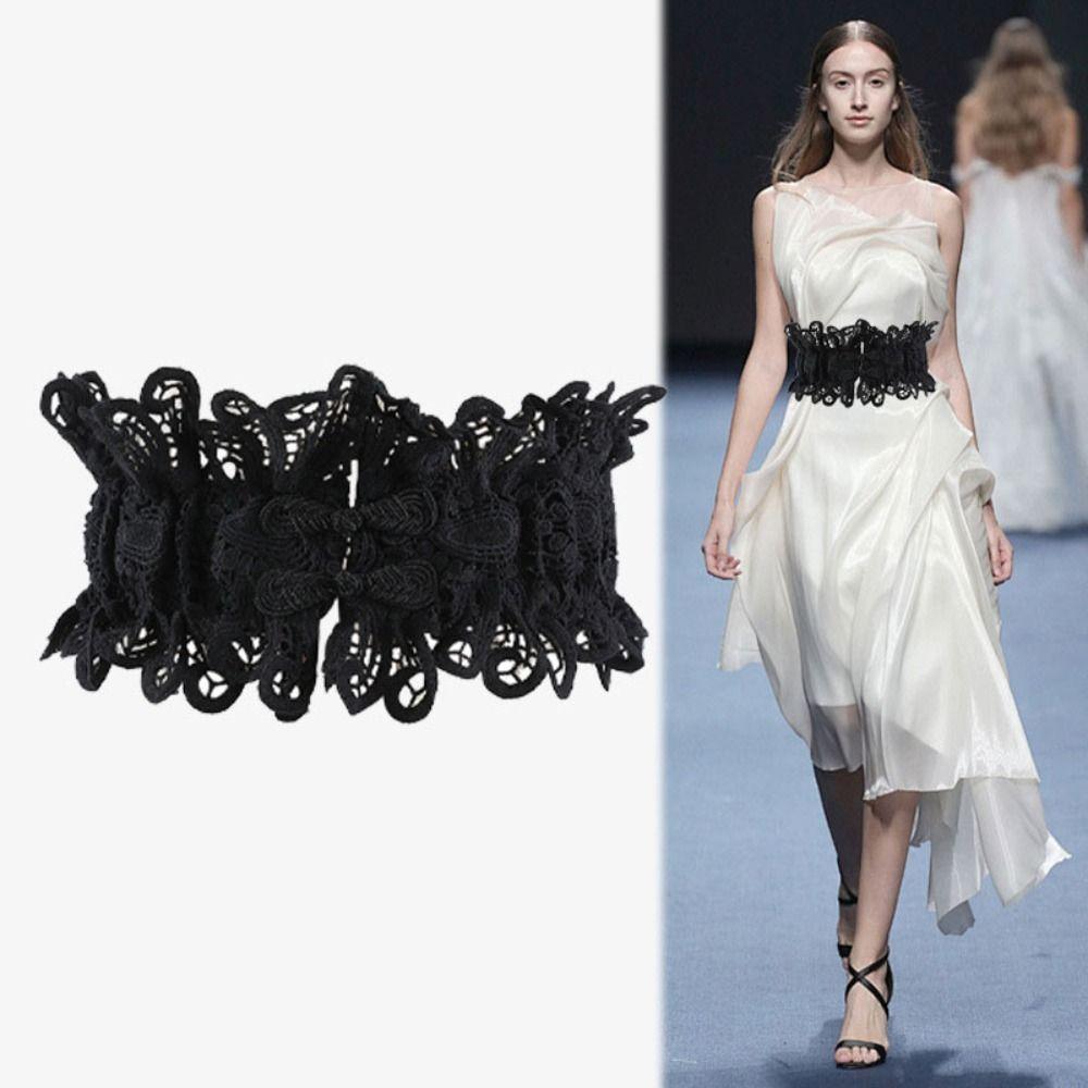 Hollow Lace Cummerbunds Solid Color Wide Waist Corset Elegant Corset Belt  Outfits