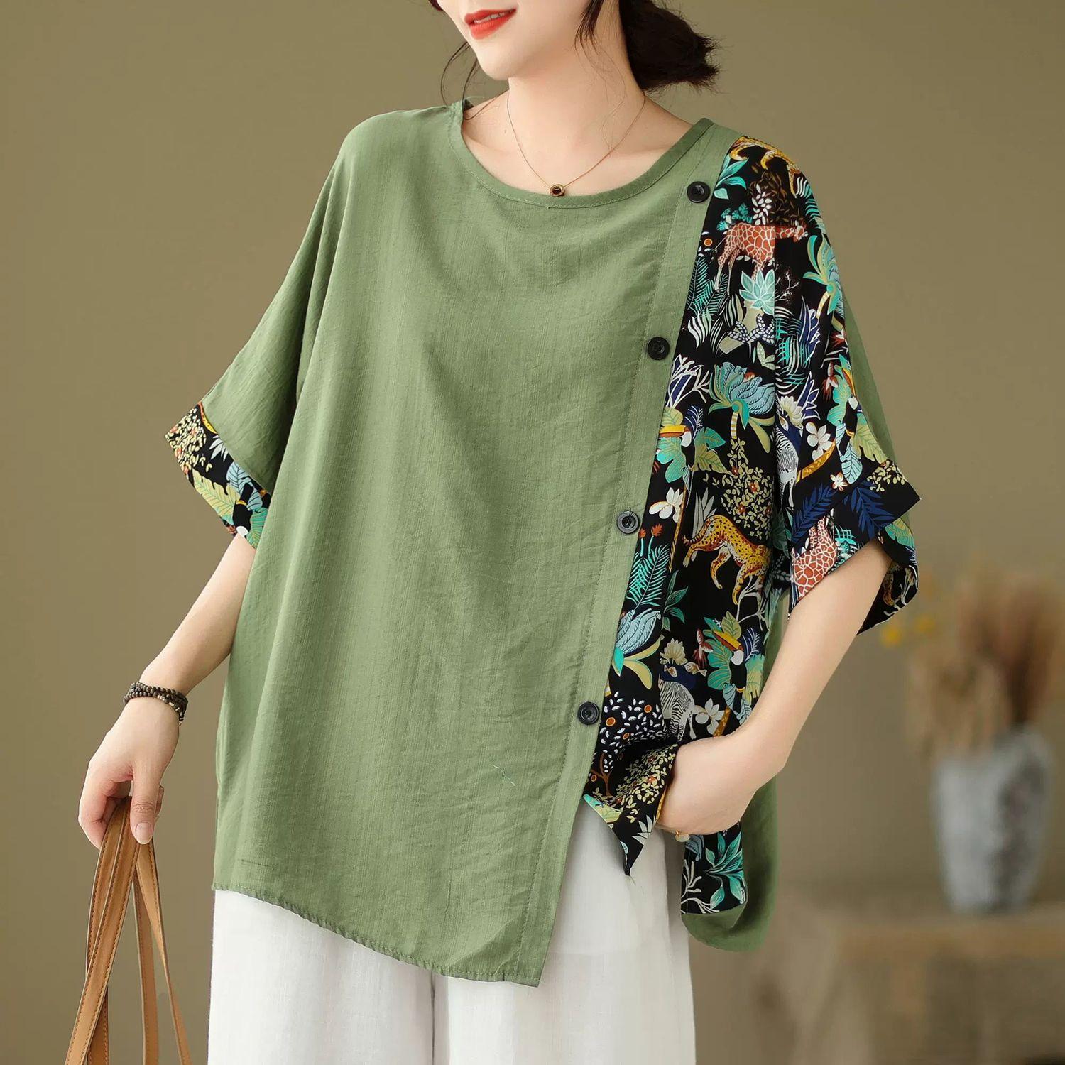 

Жіночий одяг Vintage Print Patchwork Tops Little Short Sleeve Sweatshirts Plus Size Casual T Shirts Fashion Elegant Women s Short Sleeve Sweatshirts 5XL світло-зелений колір