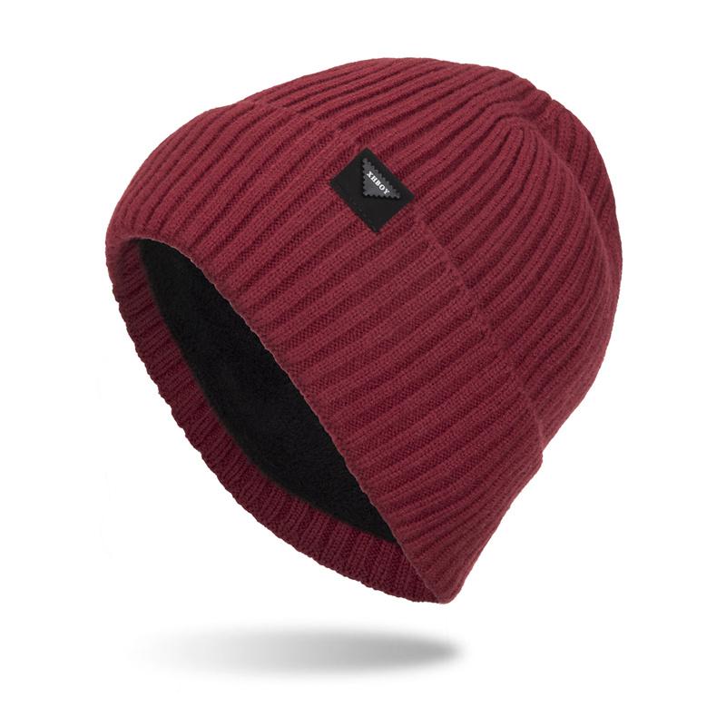 

Вязаная шерстяная шапка, зимняя бархатная толстая кепка с рукавами-пуловером, мужская шапка, шапочки Skullies, лыжная кепка красный