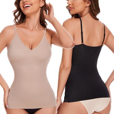 Women's Slimming Body Shaper V-Neck Camisole Compression Tank Tops for Women Tummy Control Shapewear Adjustable Straps Cami Tops