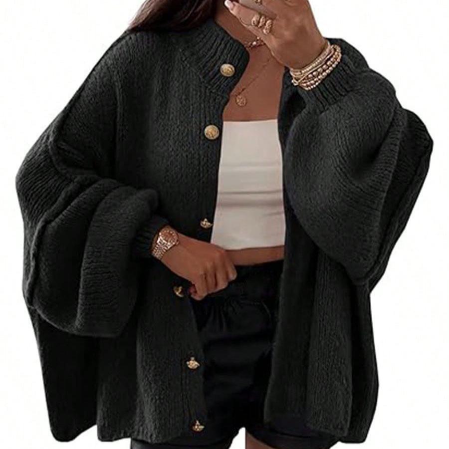 Autumn and Winter Solid Color Casual Style Button Cardigan Large Sleeve Solid Color Sweater Cardigan Jacket