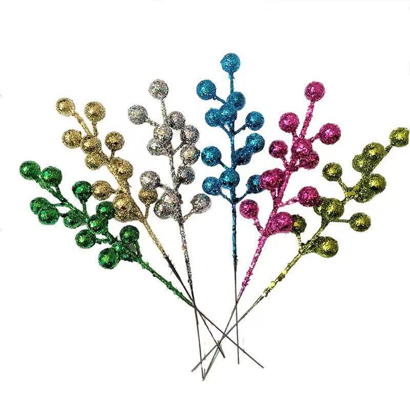 Shiny Christmas Fruit Picks & Glitter Berry Branches for Tree & Wreath Decor