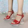 New 12CM Fashion Wedding Sexy Car Model Transparent Thick Heel Crystal Square Head Non-slip Sandals